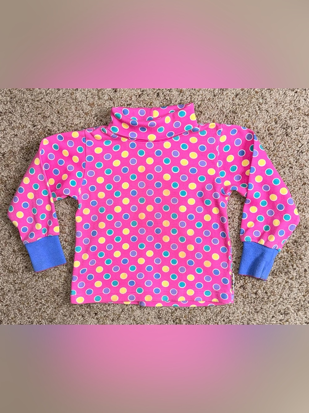 Vintage 90s Gymboree Rainbow Tag Pink Polka Dot Turtleneck USA M